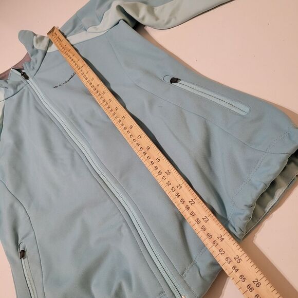 S COLUMBIA OMNI SHIELD HEAT REPELLANT GREEN / BLUE LIGHTWEIGHT ZIP COAT JACKET - Picture 2 of 12